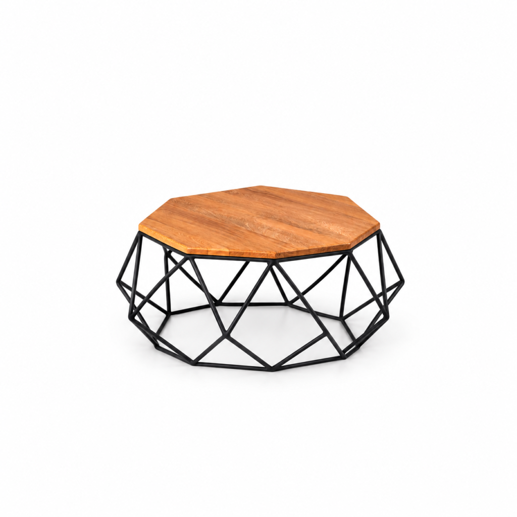 Table Basse OCTA – Métal Noir & Plateau Effet Bois | 70 cm