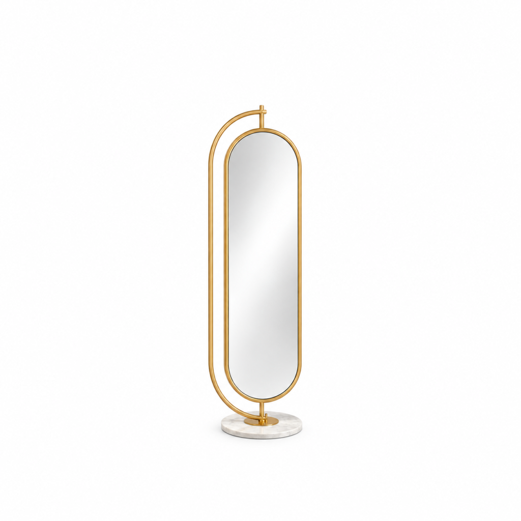 Miroir sur Pied ÉLÉA – Métal Doré & Base Marbre