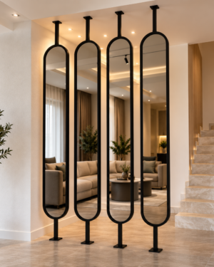 elegant mirrored room divider living space