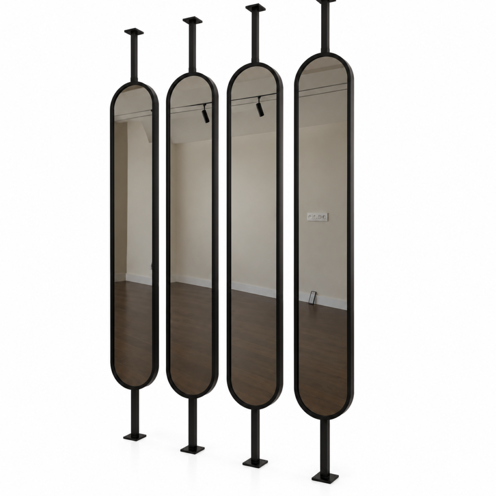 Séparation Décorative avec Miroirs & Métal Noir – Sur Mesure
